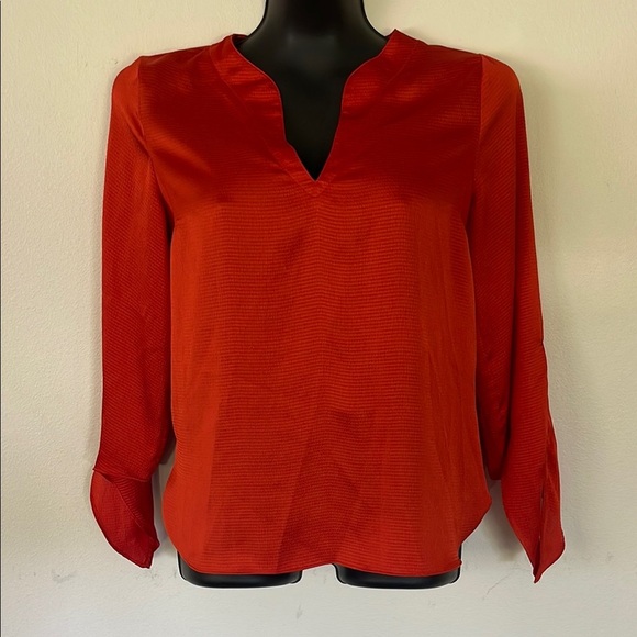 Michael Kors Orange Cuffed Sleeve Blouse with Mandarin Collar - Picture 1 of 6